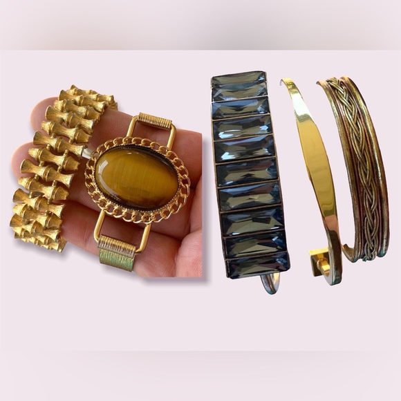 Gold Bracelets Vintage Cuffs Jewelry Lot - Picture 2 of 10